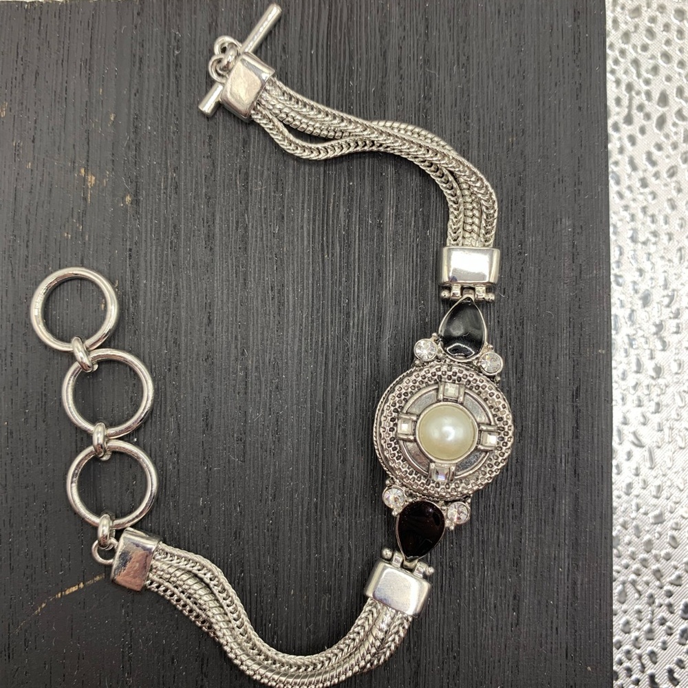 Silver and Black Multi-Strand Bracelet with Toggle Clasp